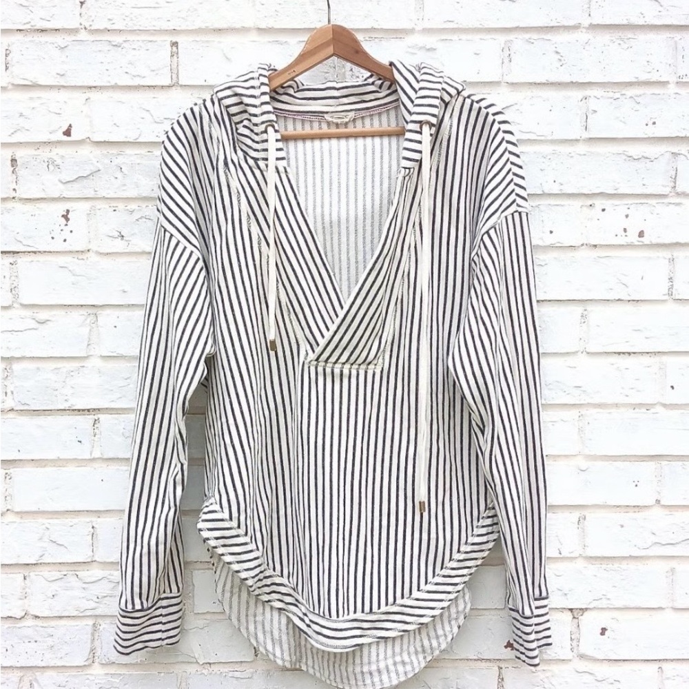PILCRO Anthropologie Black and White Striped Hoodie